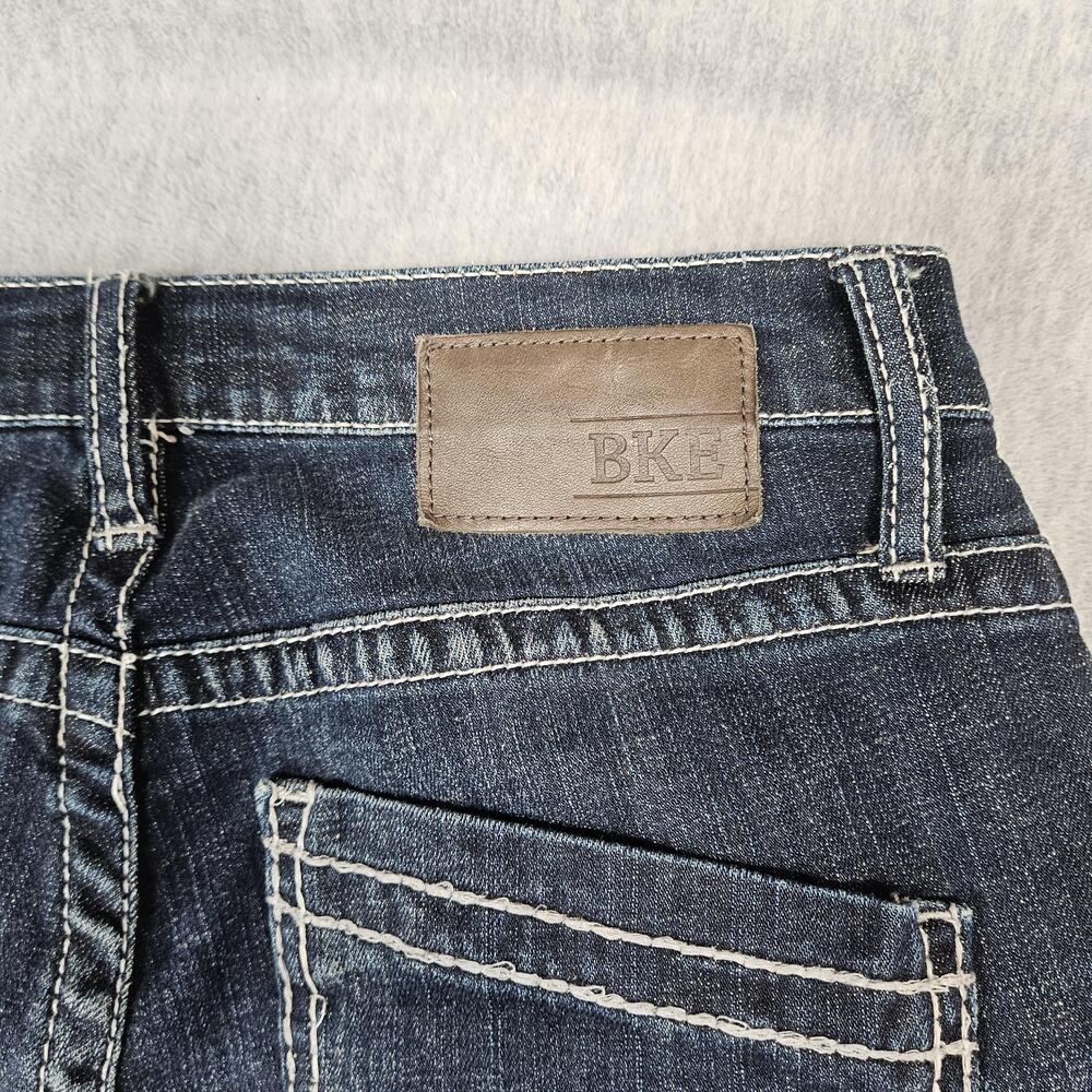 BKE Jeans Men 29R (29x33) Blue Derek Stretch Bootcut Dark Wash Faded Whisker - Picture 11 of 15